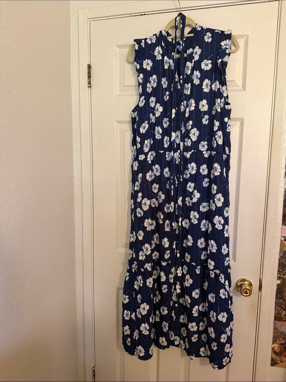 Navy Blue Floral Button Up Dress